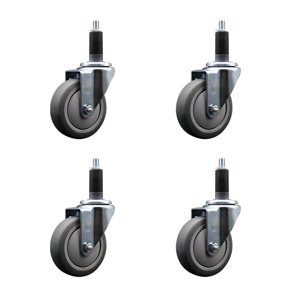 Service Caster 4'' SS Thermoplastic Rubber Wheel Swivel 1-1/8'' Expanding Stem Caster Set, 4PK SCC-SSEX20S414-TPRB-118-4 - main